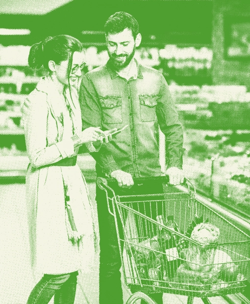 A man and a woman shopping in the cold section of the shopping center 